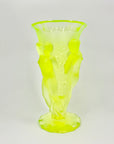 Art Deco reproduction of Lalique Bacchantes nymph vase nude car mascot in uranium glass