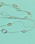 Vintage two tone silver plated double strands string necklace with circular loops
