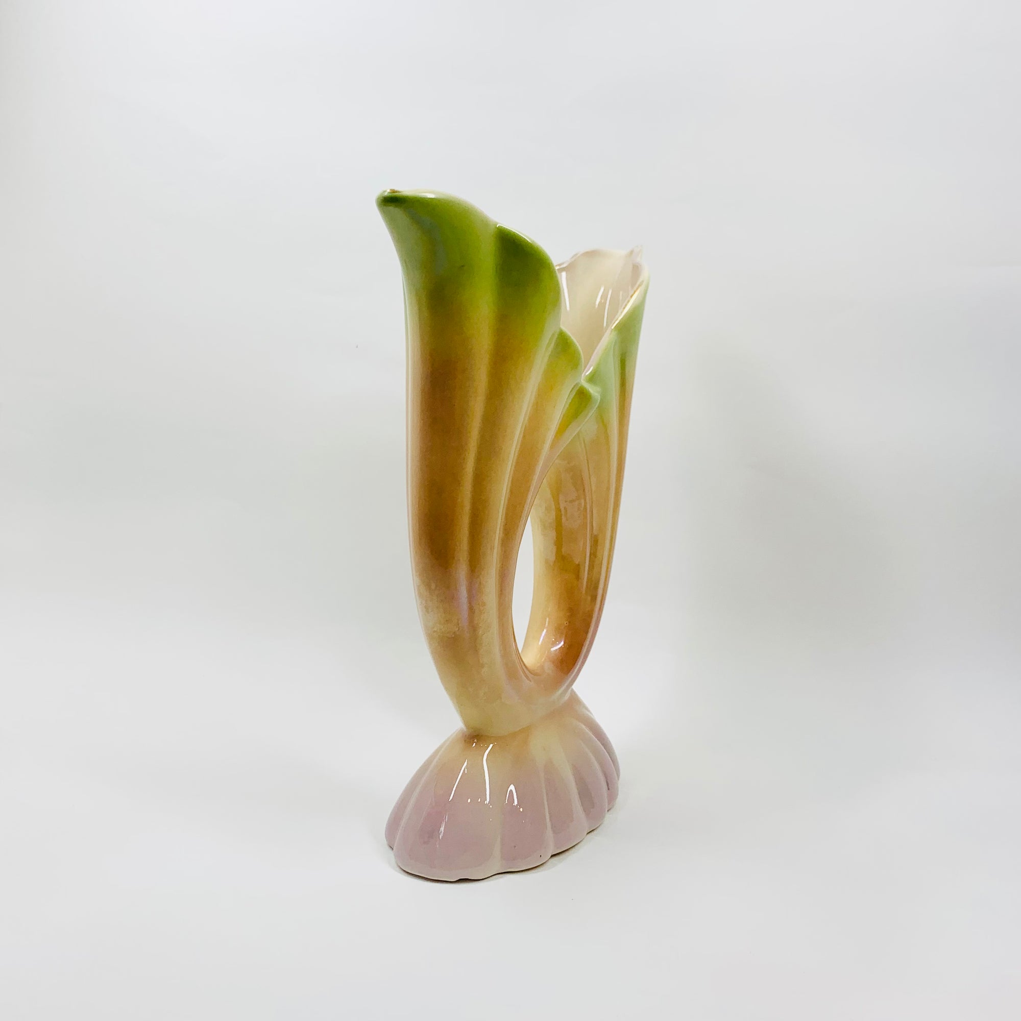 Large Art Deco Pates Australia pink yellow green lustre glaze pottery vase