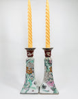 Extremely rare antique pair of Chinese hand painted porcelain candle holders