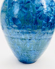 Retro hand made Australian turquoise blue gradient crystalline pottery bottle vase