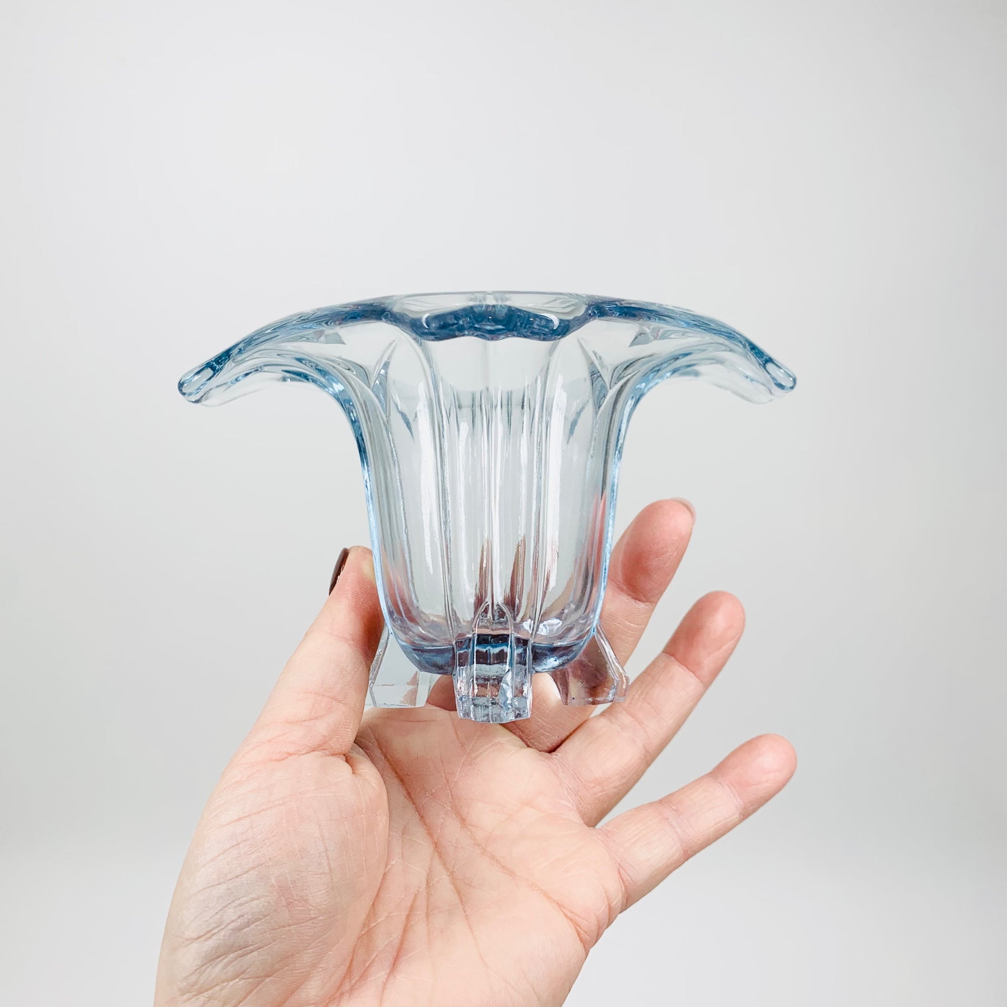 Extremely rare Art Deco blue Depression glass mini vase