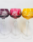 Extremely rare antique cut cameo Hock harlequin crystal wine glasses starburst pattern