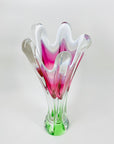 Rare Midcentury large Czech Skrdlovice swung pink green white sommerso glass vase