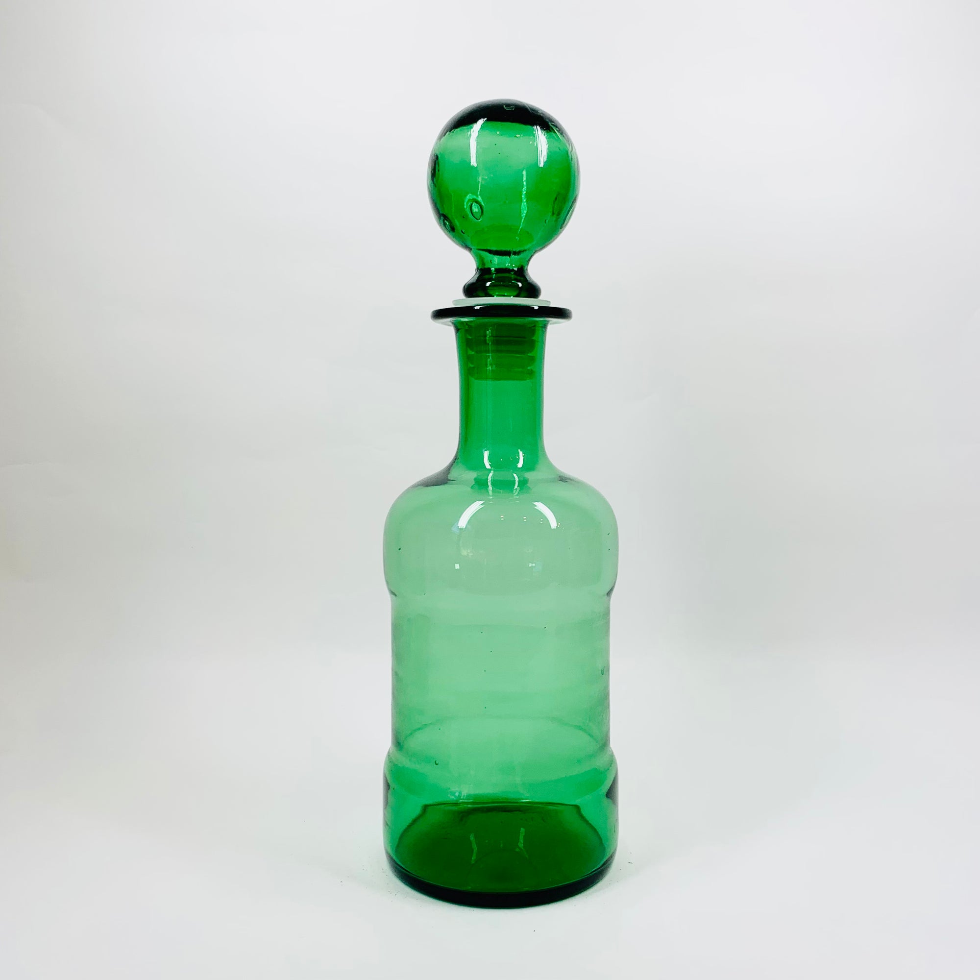 Rare Midcentury Italian green glass set with detachable leather sleeves