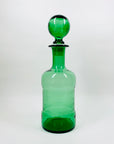 Rare Midcentury Italian green decanter glass set with detachable leather sleeves
