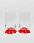 Retro Bodum tall water glasses/highball with red sleeves