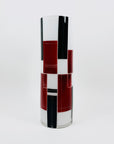 Extremely rare 1940s Baus Haus cased white black and ruby enamel cylinder glass vase by Karl Palda