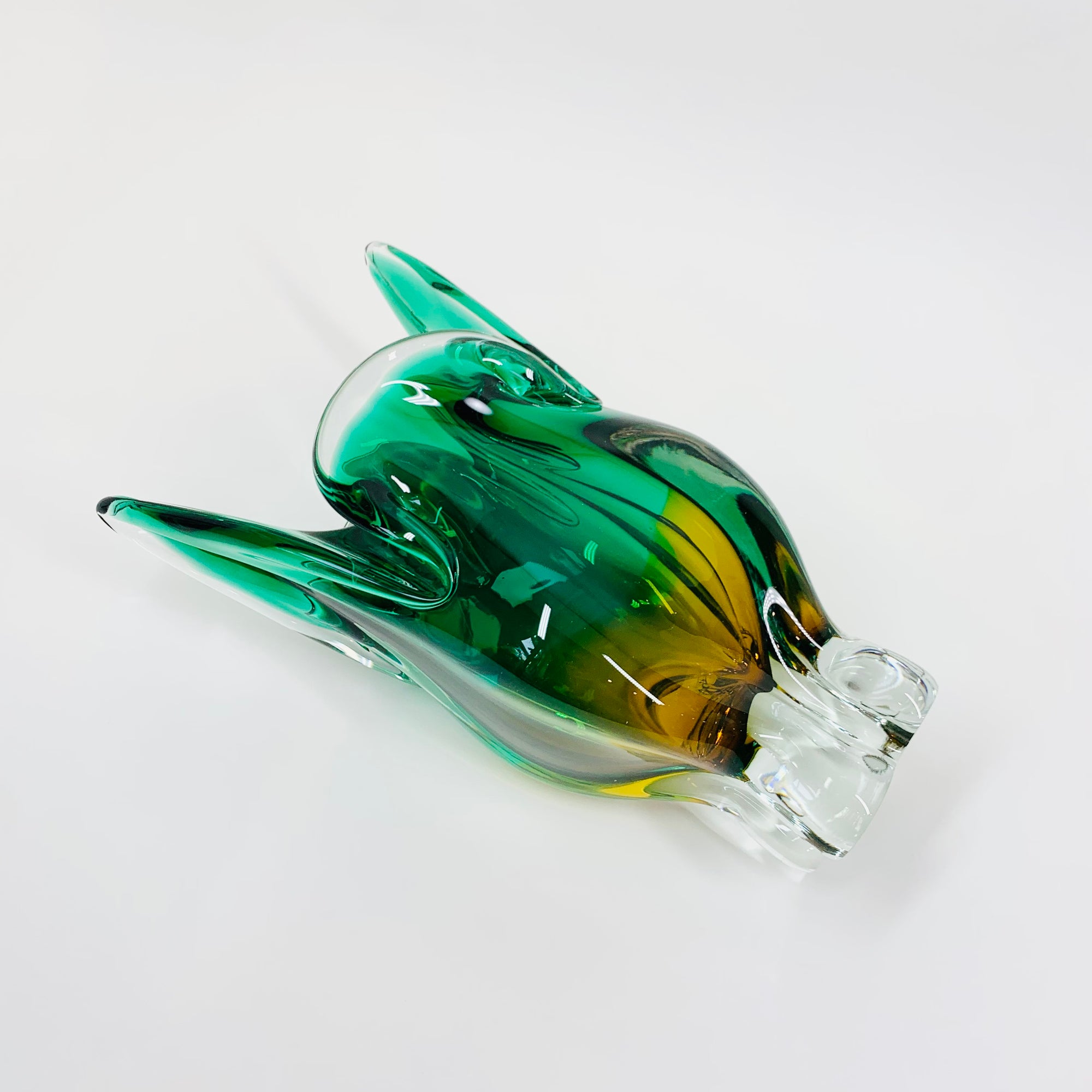 1960s SKLO UNION GREEN SOMMERSO GLASS VASE BY JOSEF HOSPODKA