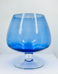 Large Midcentury Italian blue glass brandy balloon vase with clear stem