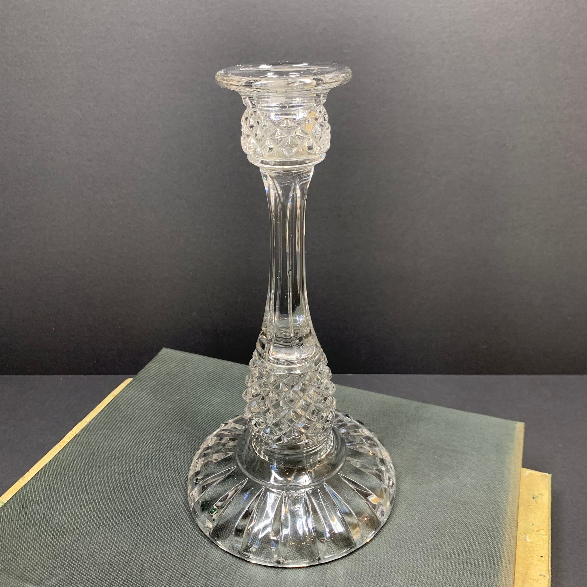 Antique tall cut crystal candle holder