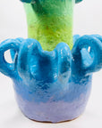 One off 1980s experimental studio abstract green blue pottery vase