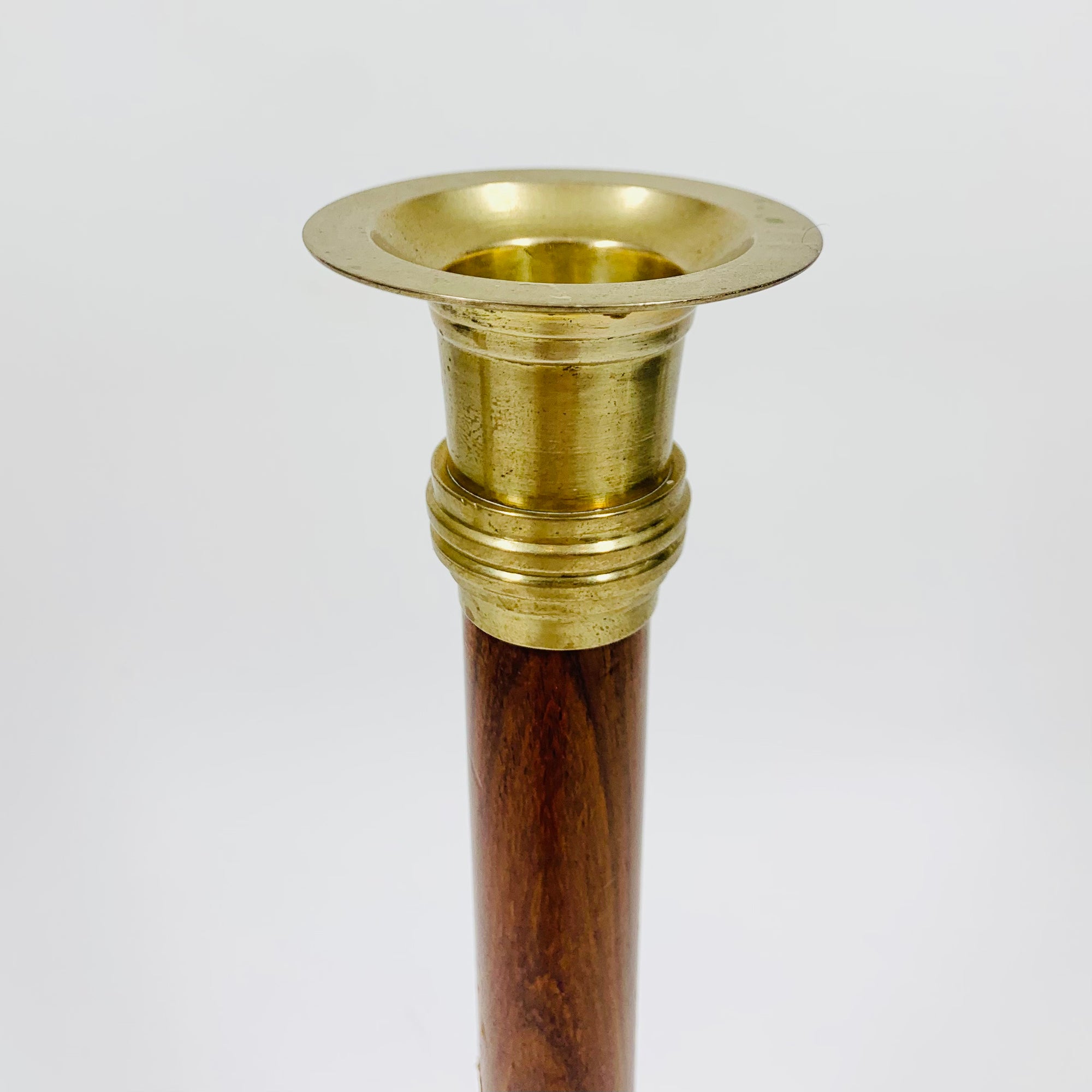 Vintage MCM wooden brass candle holders