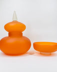 Extremely rare Midcentury Italian orange satin glass canister with minaret lid