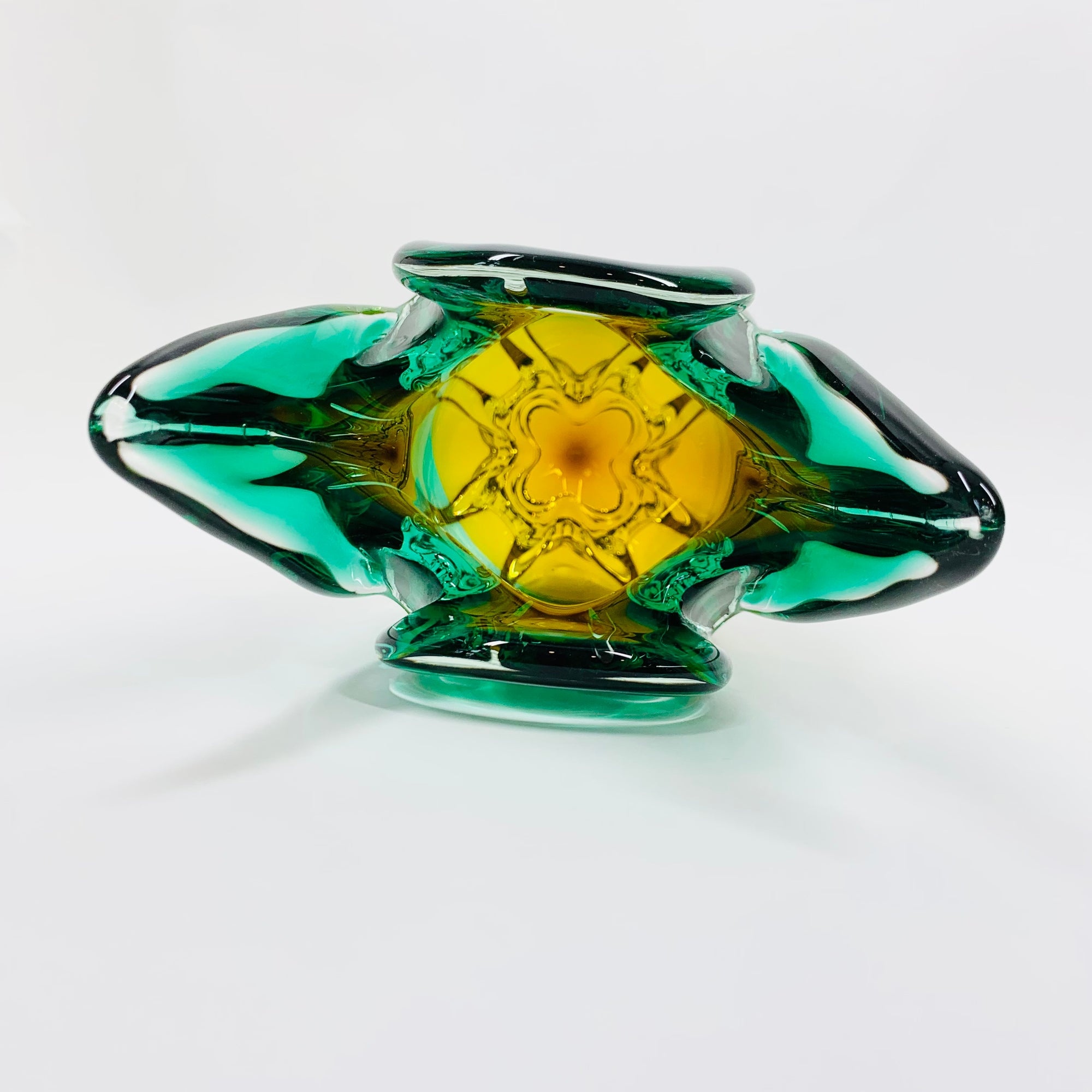 1960s SKLO UNION GREEN SOMMERSO GLASS VASE BY JOSEF HOSPODKA