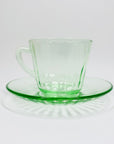 Extremely rare antique Art Deco green glass tea cup and matching saucer