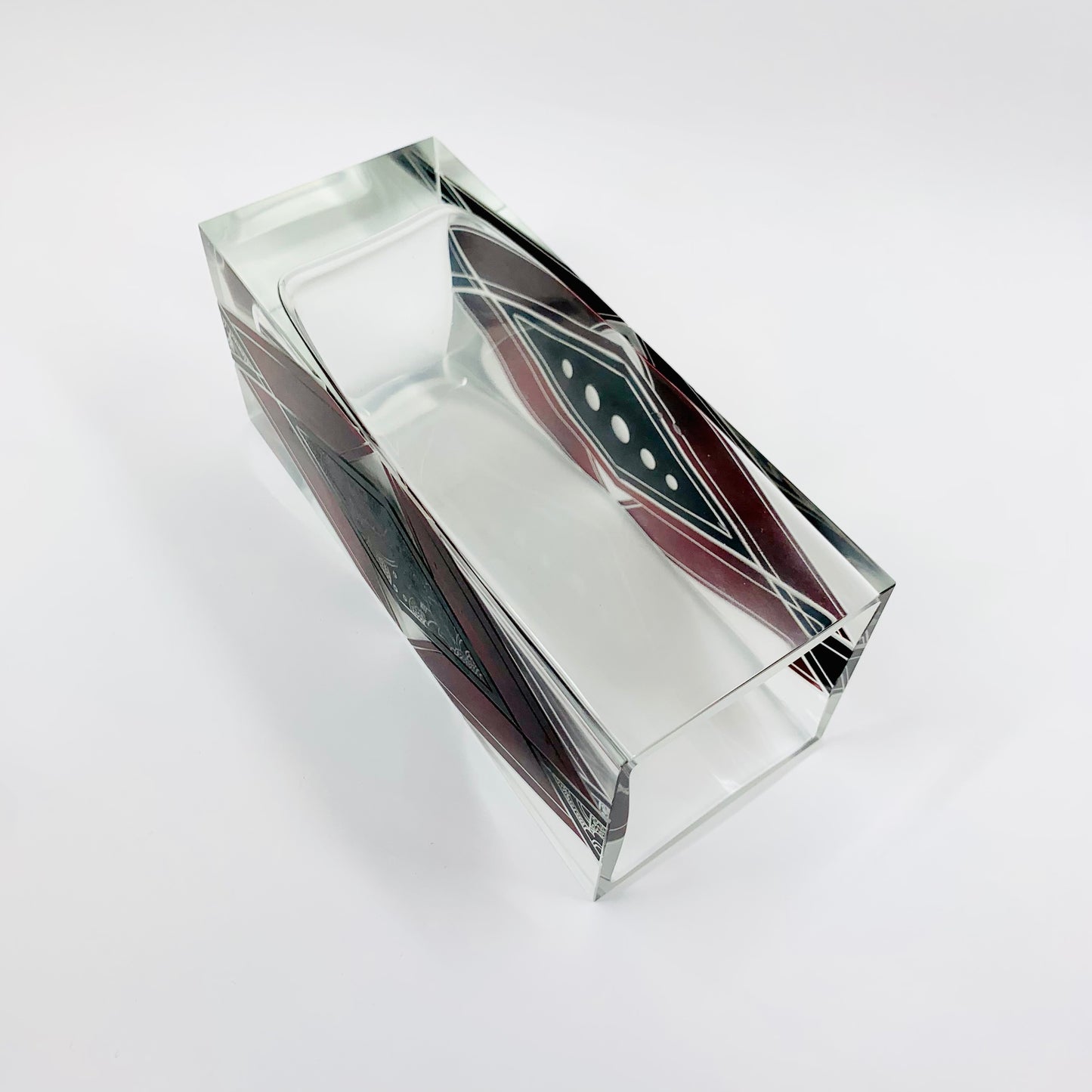 Extremely rare antique Art Deco black and ruby enamel rectangular glass vase by Karl Palda