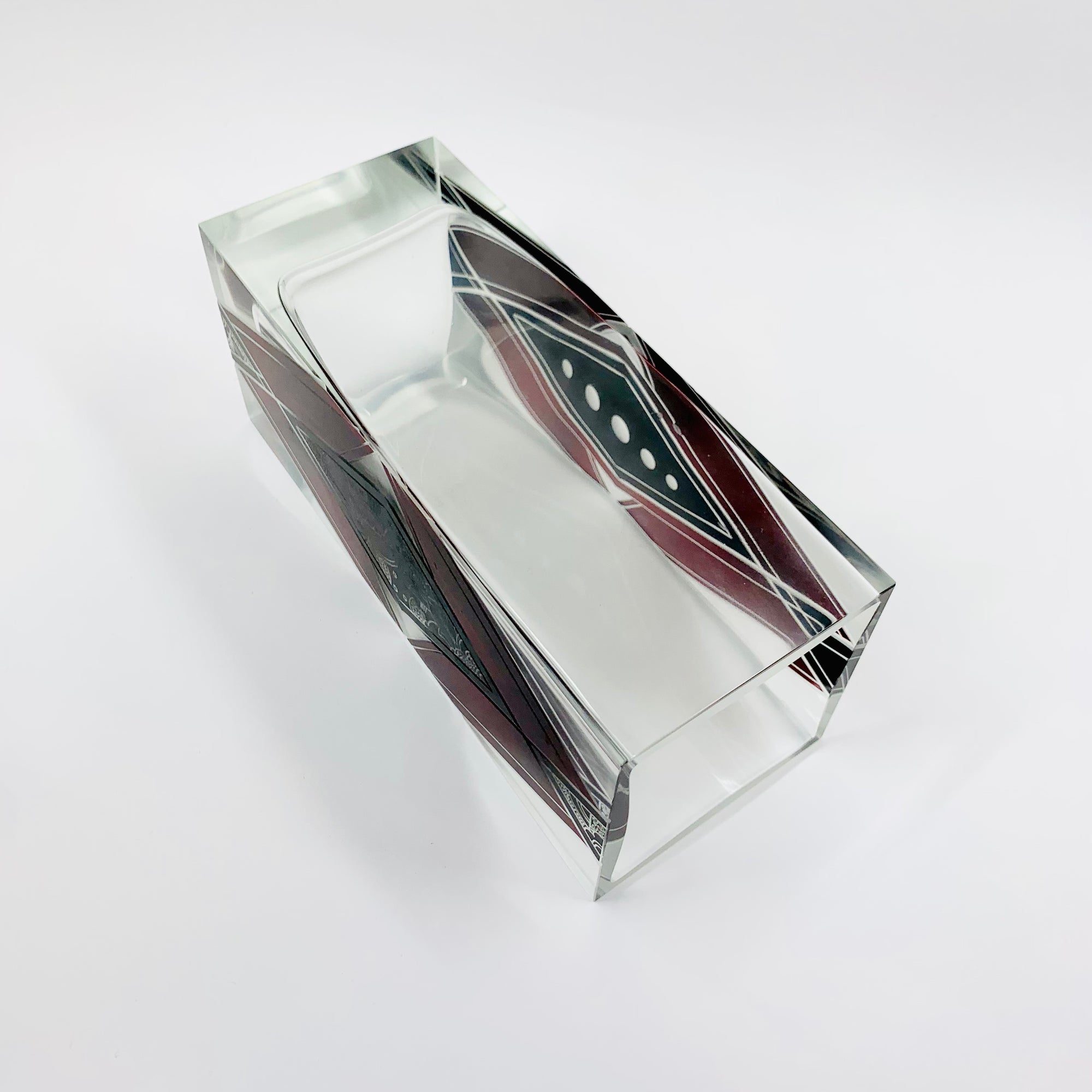 Extremely rare antique Art Deco black and ruby enamel rectangular glass vase by Karl Palda