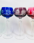 Extremely rare antique cut cameo Hock harlequin crystal wine glasses starburst pattern