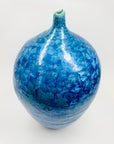 Retro hand made Australian turquoise blue gradient crystalline pottery bottle vase
