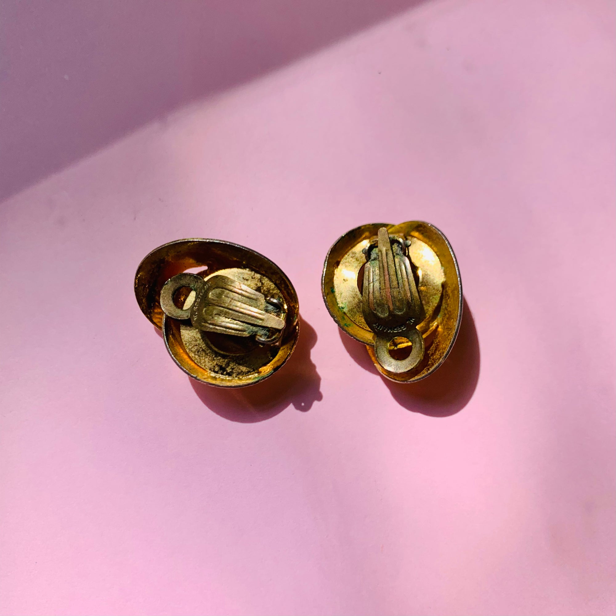 Rare 1960s German silver plated overlay knot clip on earrings