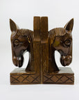 Extremely rare large set of Midcentury hand carved wooden horse head bookends