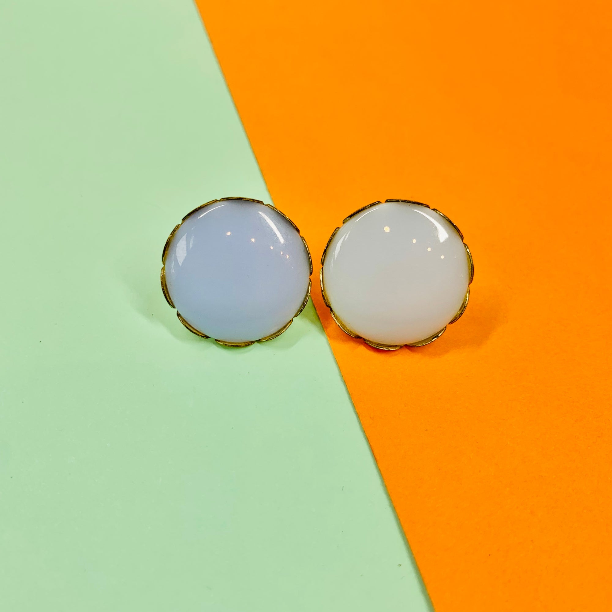 1940s brass Bakelite moonstone screw back earrings