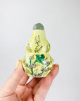 Antique Chinese hand painted yellow porcelain snuff bottle with jade stopper
