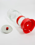 Retro Bodum tall water glasses/highball with red sleeves