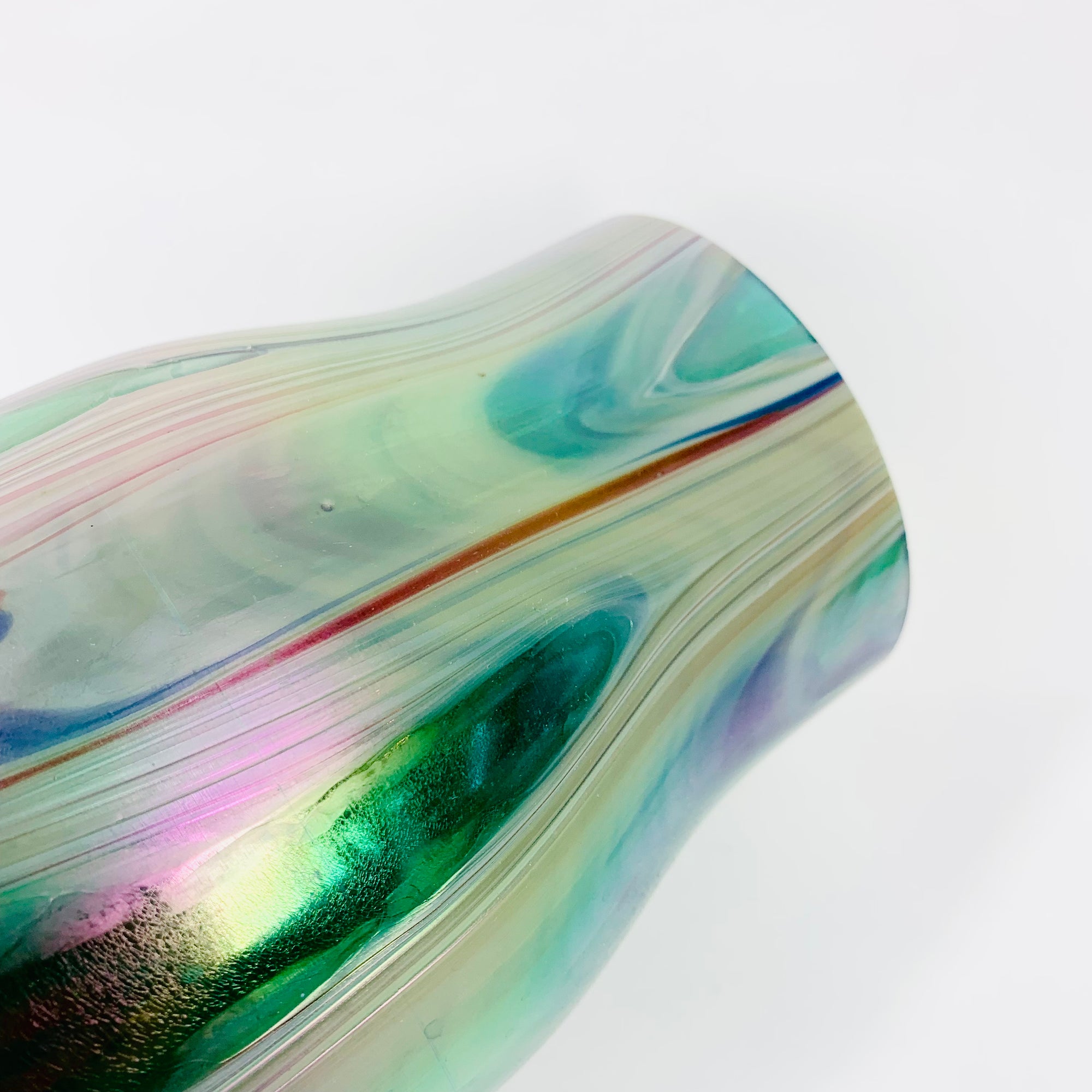 Antique Art Nouveau Kralik hand made peacock iridescent feather glass vase