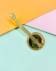 Rare 1950s gold plated banjo brooch with rhinestone