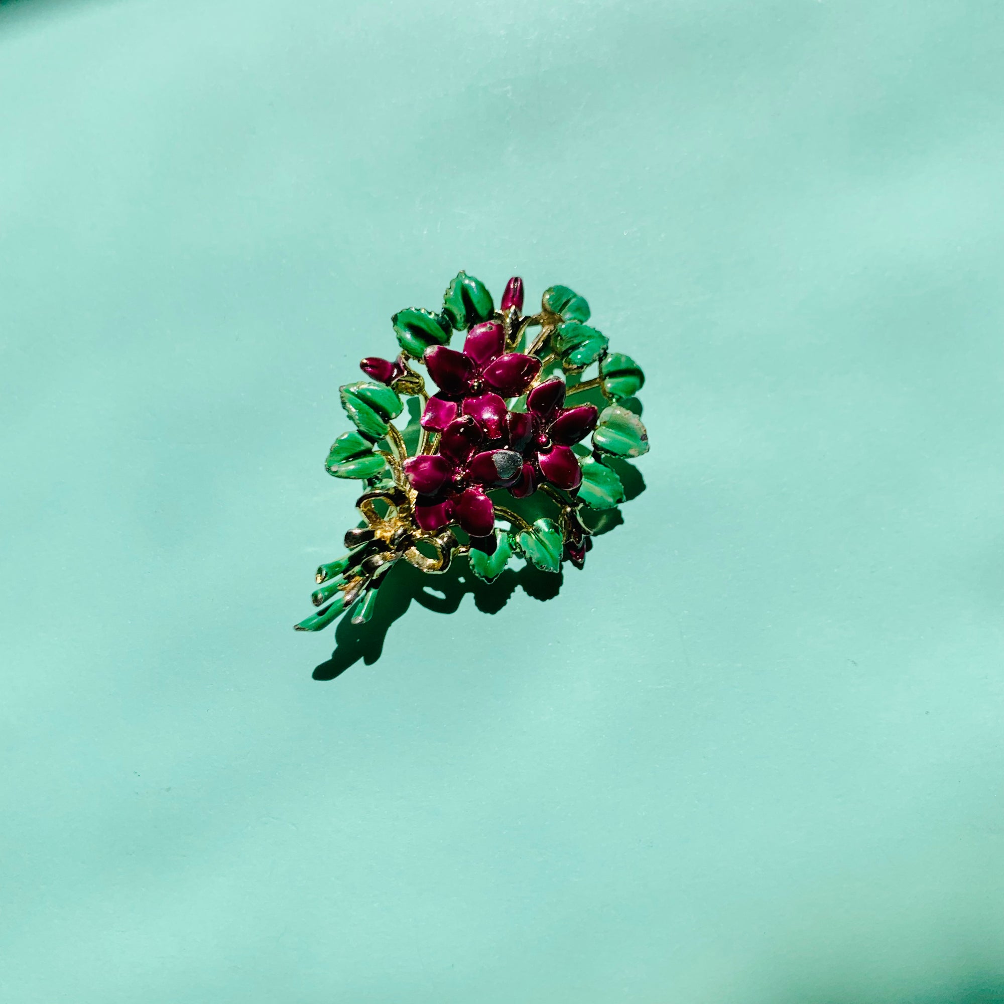 1950s Italian enamel flower bouquet brooch/earrings