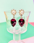 Brand new vintage costume necklace earrings suite with clear and purple rhinestones
