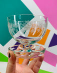 Rare 1940s hand etched vine pattern glass dessert coupe