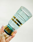 Midcentury tall teal gold gilding highball glasses
