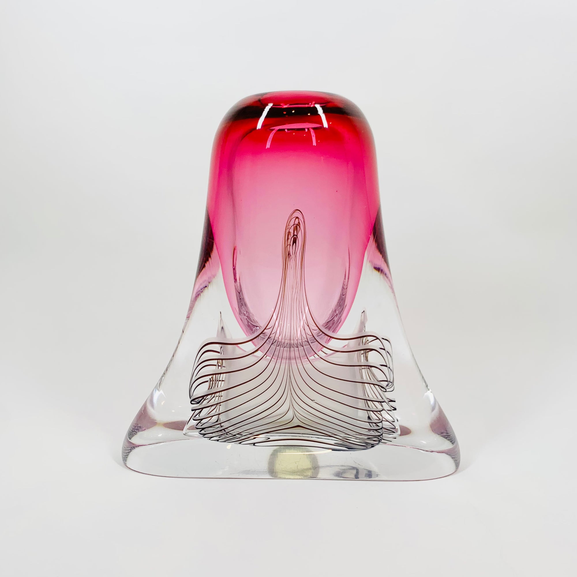 Vintage hand made signed Jablonski sommerso pink art glass vase