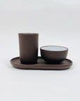 Rare Midcentury Japanese brown pottery condiment set