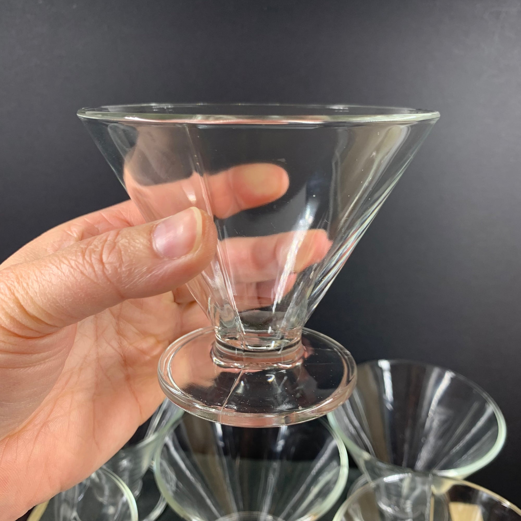 Vintage Bormioli footed glass ice cream bowls/cocktail coupe