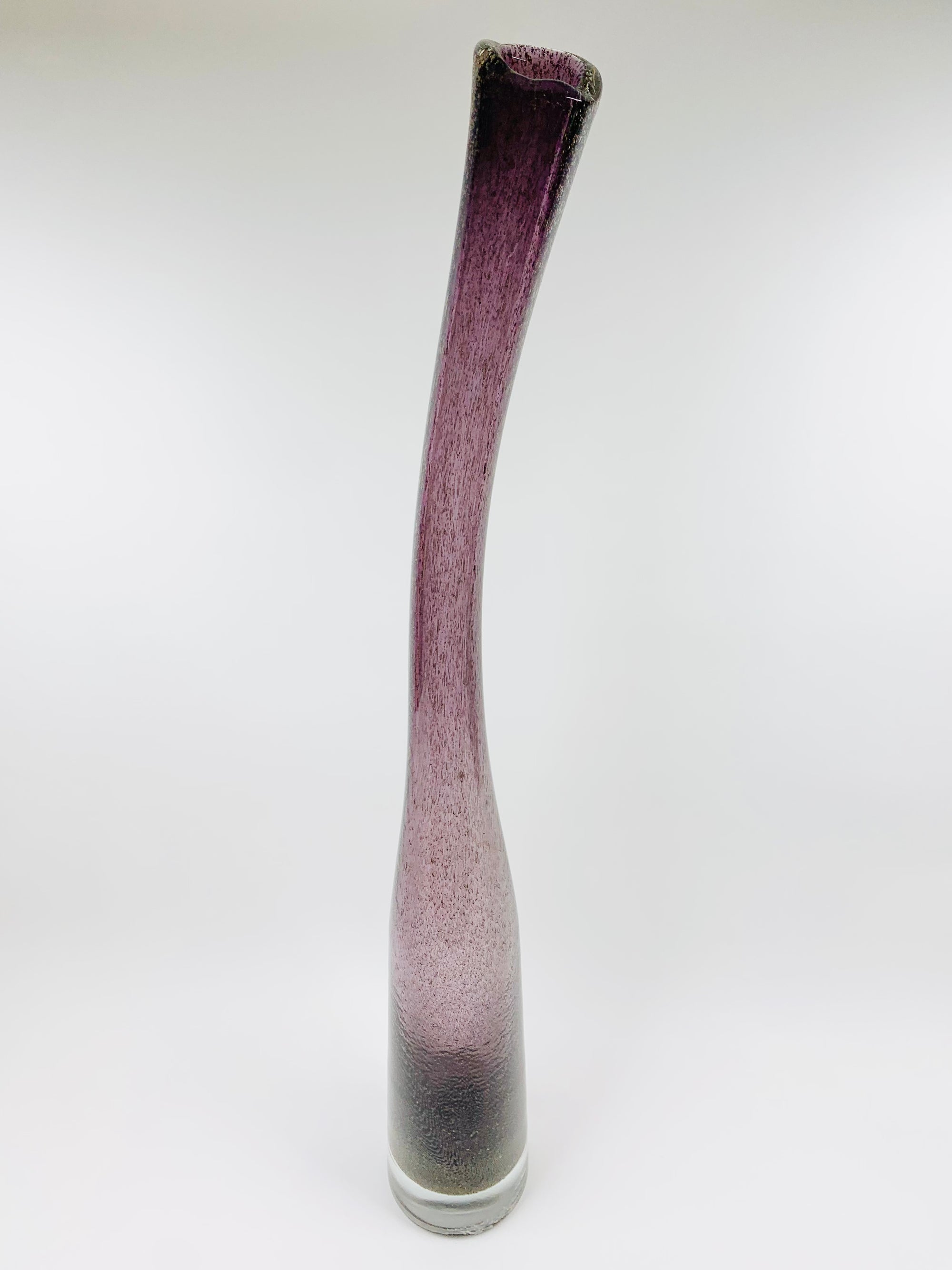 Vintage tall purple art glass with gold aventurine bottle vase