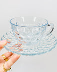 Extremely rare Arcoroc blue dimple glass tea/coffee cup and matching saucer with blue scallop rim