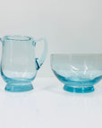 Midcentury turquoise glass creamer and sugar bowl set
