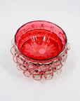 Extremely rare antique Victorian cranberry glass small bowl with clear ruffle rim