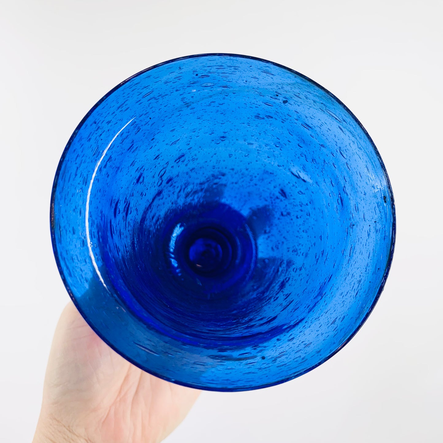 Vintage mouth blown cobalt blue goblet glasses