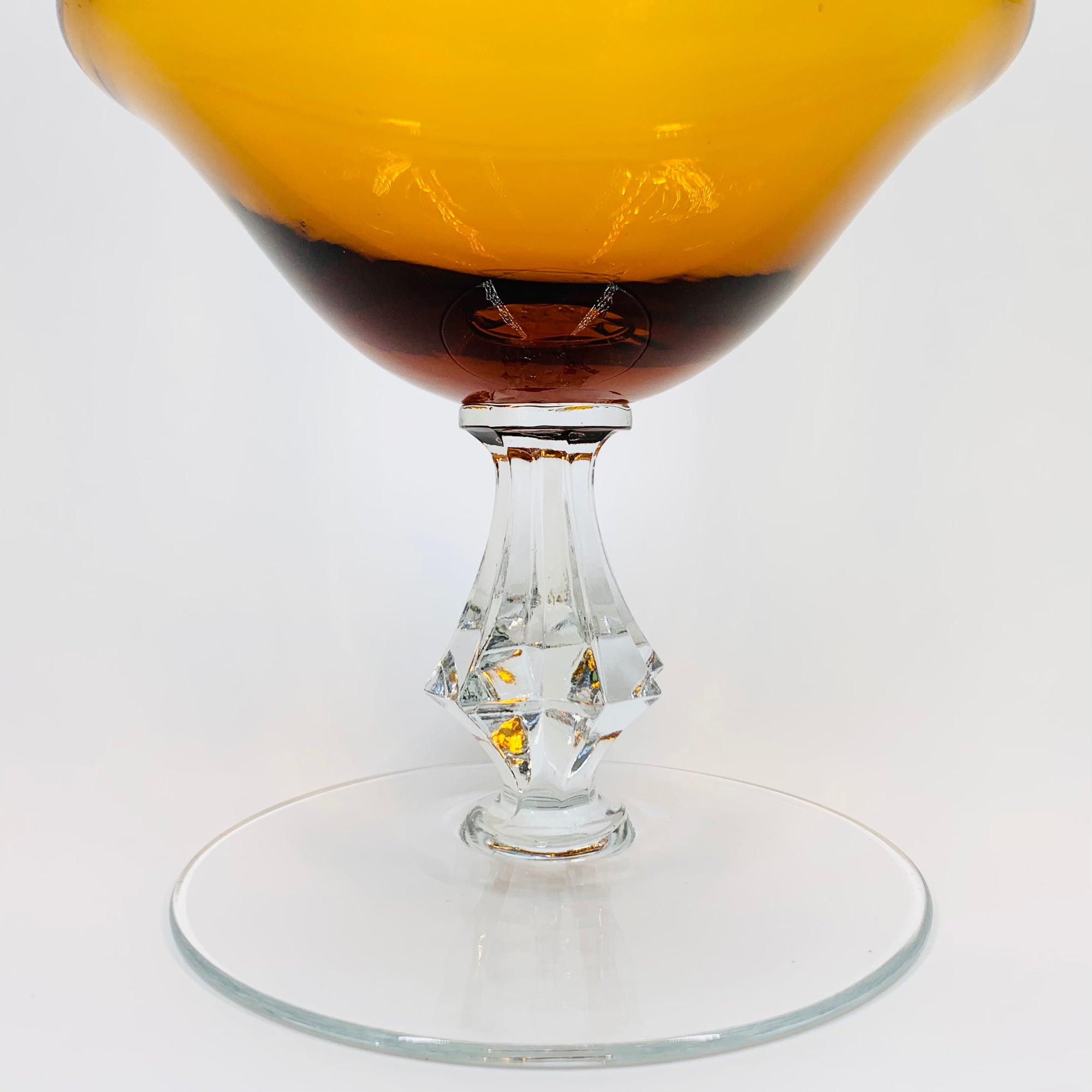 Rare large Midcentury Bohemian amber glass footed vase