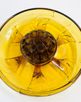 Antique Art Deco amber glass float bowl with matching flower frog