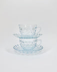 Extremely rare Arcoroc blue dimple glass tea/coffee cup and matching saucer with blue scallop rim