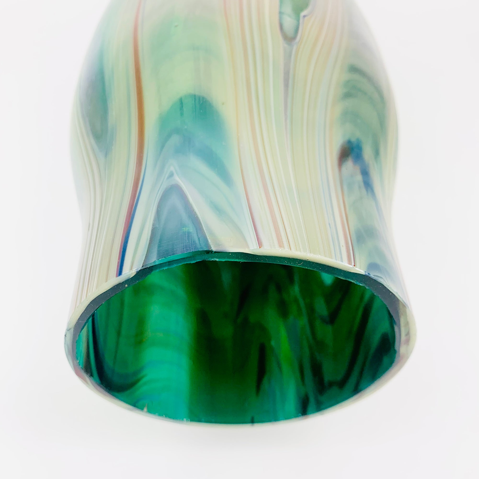 Antique Art Nouveau Kralik hand made peacock iridescent feather glass vase