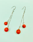 Vintage sterling silver drop earrings with red wood beads