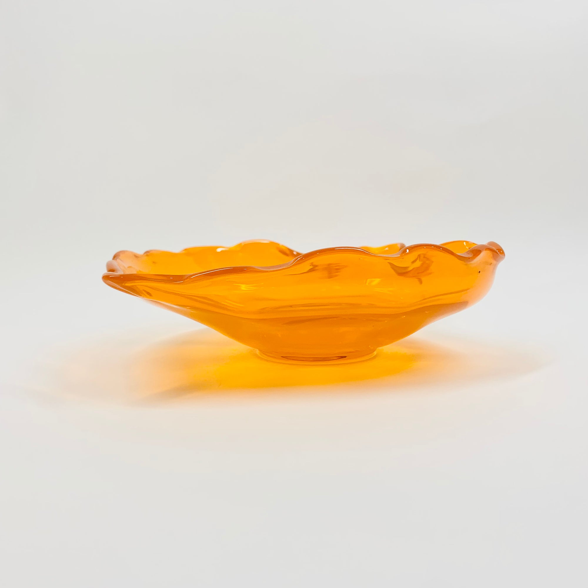1970s JAPANESE MANDARIN ORANGE GLASS PINCHED BOWL