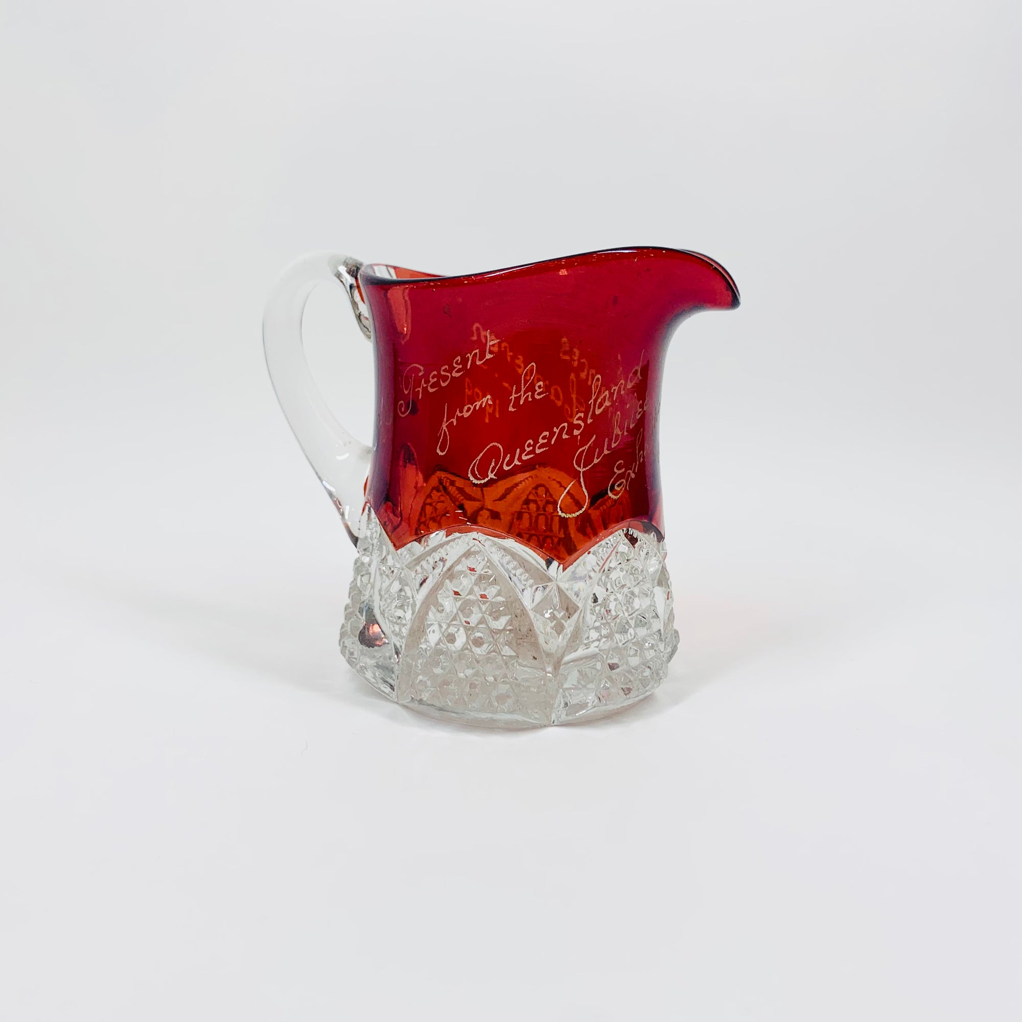 Antique ruby flashed glass with engraving